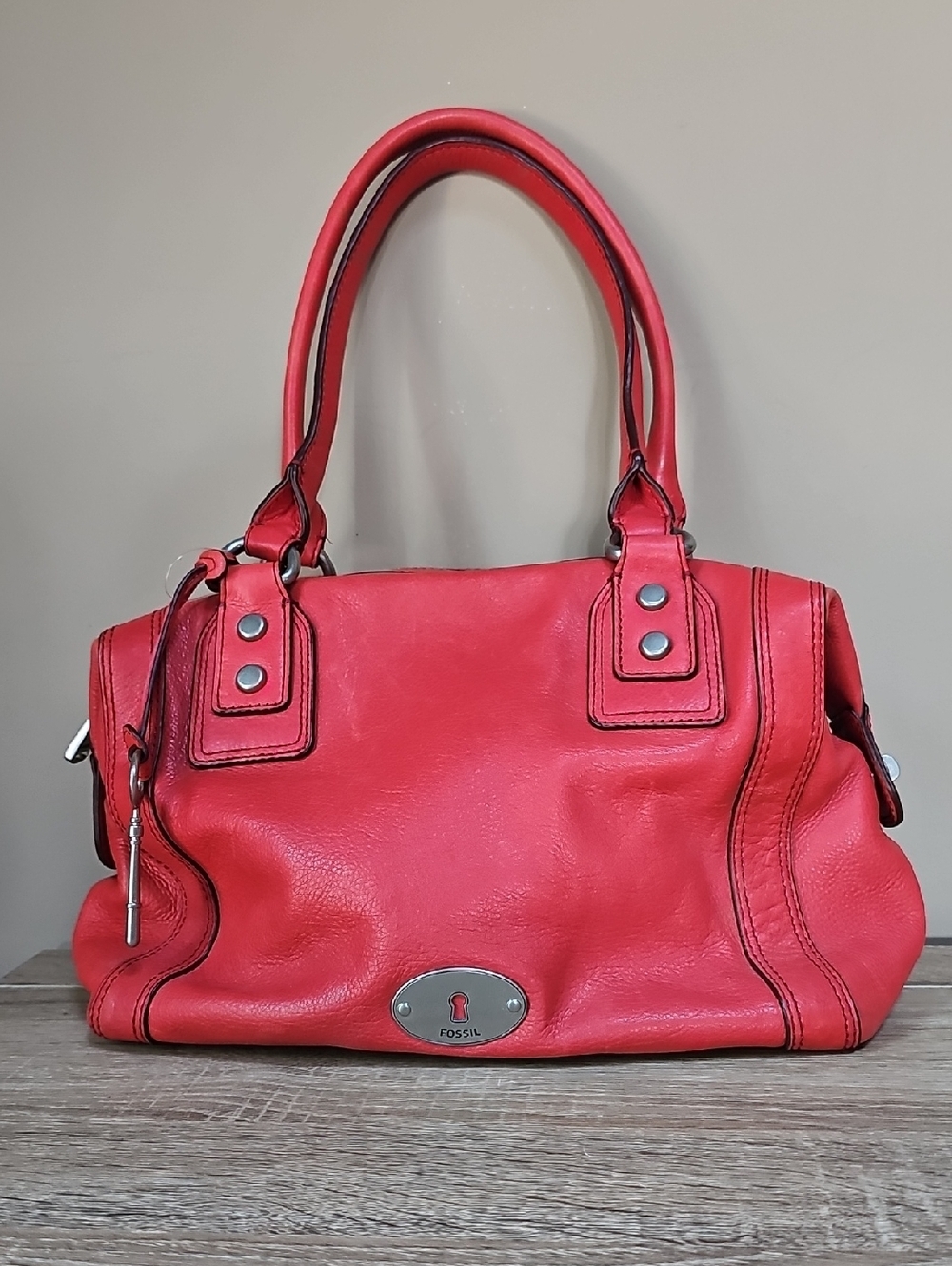 Fossil Red Leather Marlow Shoulder Bag with Double Handles